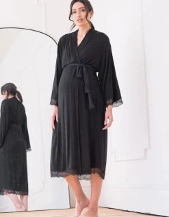 Store Seraphine Adley | Lace Trim Kimono-Style Dressing Maternity-To-Nursing Gown