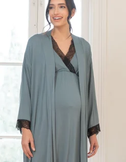 Store Seraphine Adley | Lace Trim Kimono-Style Dressing Maternity-To-Nursing Gown