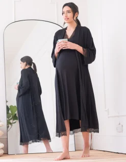 Store Seraphine Adley | Lace Trim Kimono-Style Dressing Maternity-To-Nursing Gown