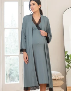 Store Seraphine Adley | Lace Trim Kimono-Style Dressing Maternity-To-Nursing Gown