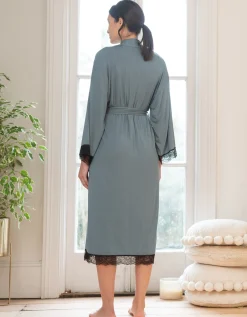 Store Seraphine Adley | Lace Trim Kimono-Style Dressing Maternity-To-Nursing Gown