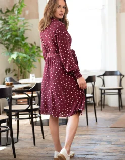 New Seraphine Alessandra | Burgundy Polka Dot Maternity & Nursing Shirt Dress
