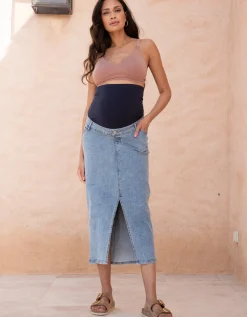 Store Seraphine Alva | Midi-Length Over Bump Denim Maternity Skirt