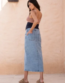 Store Seraphine Alva | Midi-Length Over Bump Denim Maternity Skirt