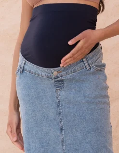 Store Seraphine Alva | Midi-Length Over Bump Denim Maternity Skirt