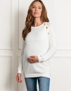 Best Seraphine Amalia | Cream Ribbed Cotton Maternity & Nursing Sweater