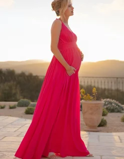 Flash Sale Seraphine Amaryllis | Maxi-Length Maternity-To-Nursing Dress With Pleat Details
