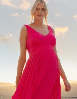 Flash Sale Seraphine Amaryllis | Maxi-Length Maternity-To-Nursing Dress With Pleat Details