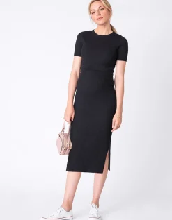 Fashion Seraphine Amaya | Short Sleeve Ribbed Maternity & Nursing Midi Dress