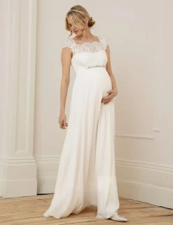 Outlet Seraphine Angelika | Ivory Silk & Eyelash Lace Maternity Wedding Dress
