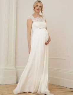Outlet Seraphine Angelika | Ivory Silk & Eyelash Lace Maternity Wedding Dress