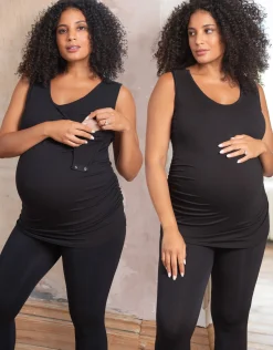 Clearance Seraphine Anissa | Twin Pack Curve Maternity & Nursing Tops - Black
