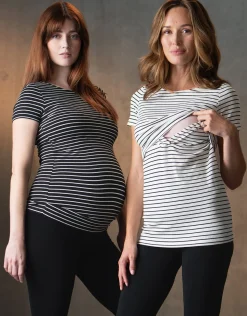 New Seraphine Anne | Twin Pack Striped Maternity to Nursing T-Shirts - Black & White