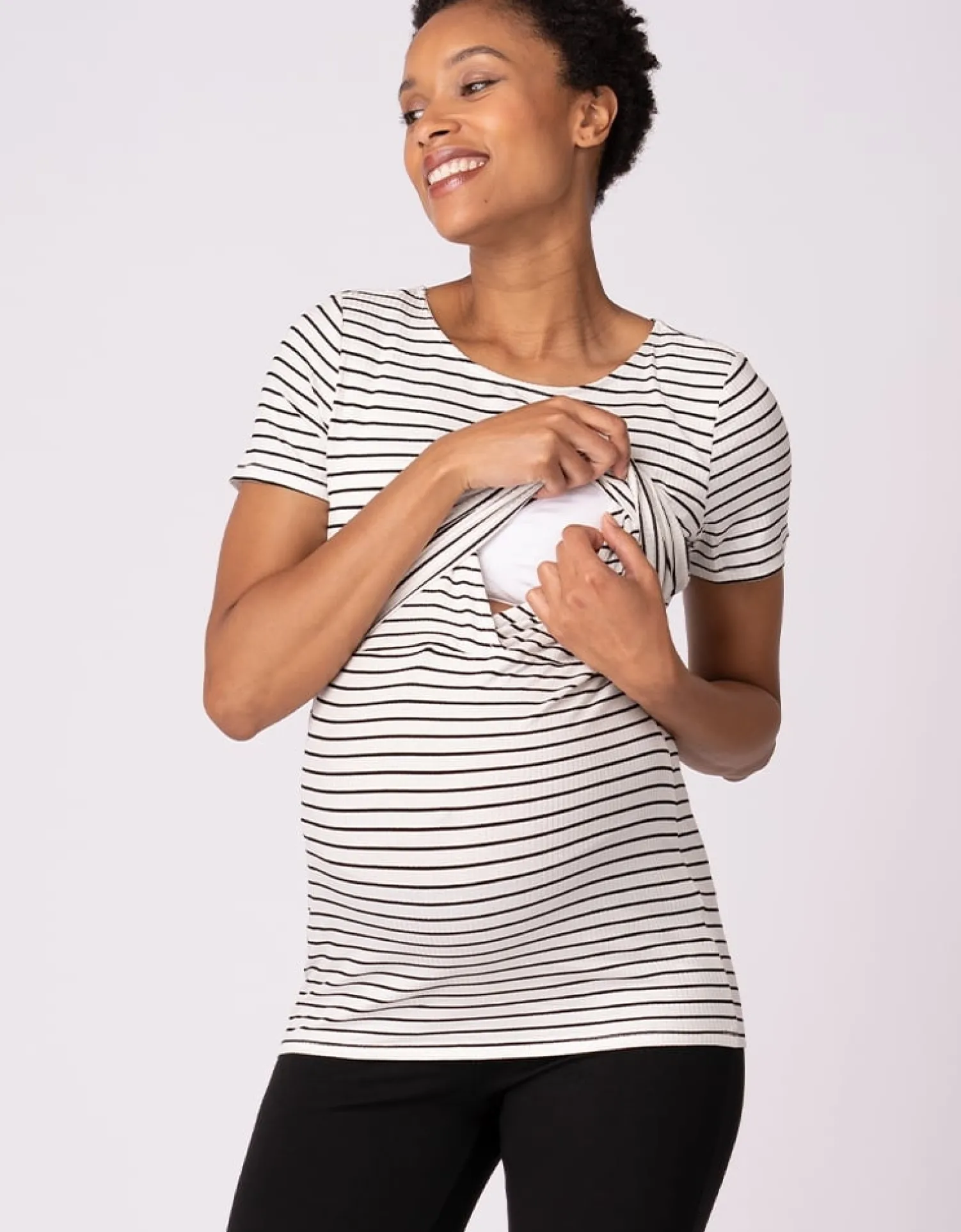 New Seraphine Anne | Twin Pack Striped Maternity to Nursing T-Shirts - Black & White