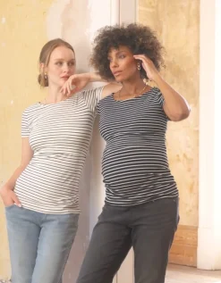 New Seraphine Anne | Twin Pack Striped Maternity to Nursing T-Shirts - Black & White