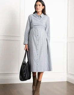 Online Seraphine Arianna | Cotton-Blend Stripe Maternity & Nursing Shirt Dress