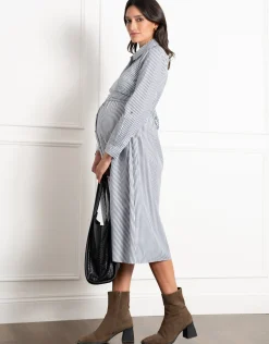 Online Seraphine Arianna | Cotton-Blend Stripe Maternity & Nursing Shirt Dress