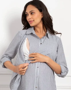 Online Seraphine Arianna | Cotton-Blend Stripe Maternity & Nursing Shirt Dress