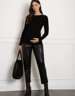 Hot Seraphine Arshia | Leather-Look Straight-Leg Maternity Pants