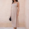 Online Seraphine Ascari | Linen-Blend Button-Front Midi Maternity and Nursing Dress