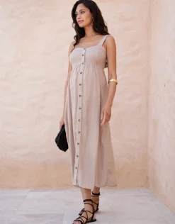 Online Seraphine Ascari | Linen-Blend Button-Front Midi Maternity and Nursing Dress
