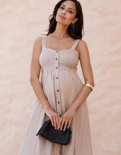 Online Seraphine Ascari | Linen-Blend Button-Front Midi Maternity and Nursing Dress