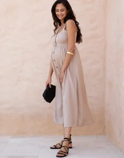 Online Seraphine Ascari | Linen-Blend Button-Front Midi Maternity and Nursing Dress