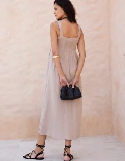 Online Seraphine Ascari | Linen-Blend Button-Front Midi Maternity and Nursing Dress