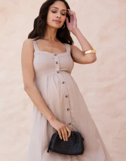 Online Seraphine Ascari | Linen-Blend Button-Front Midi Maternity and Nursing Dress
