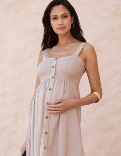 Online Seraphine Ascari | Linen-Blend Button-Front Midi Maternity and Nursing Dress