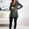Cheap Seraphine Babbi | Khaki Ribbed Maternity & Nursing Top