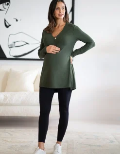 Cheap Seraphine Babbi | Khaki Ribbed Maternity & Nursing Top