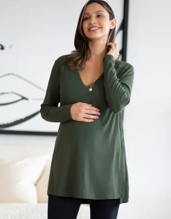 Cheap Seraphine Babbi | Khaki Ribbed Maternity & Nursing Top