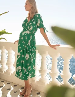 Store Seraphine Bessie | Green Midi Wrap Maternity Dress
