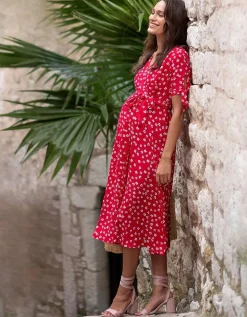 Clearance Seraphine Bessie | Red Midi Wrap Maternity Dress