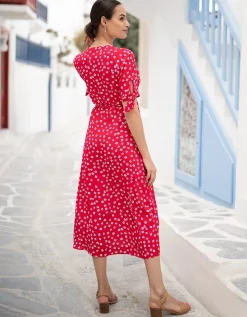 Clearance Seraphine Bessie | Red Midi Wrap Maternity Dress