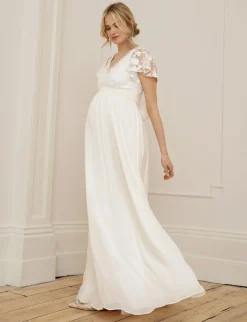 New Seraphine Bianca | Ivory Lace & Silk Chiffon Maxi Maternity & Nursing Bridal Gown