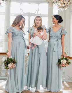Shop Seraphine Bianca | Sage Green Lace & Silk Chiffon Maxi Maternity & Nursing Occasion Dress
