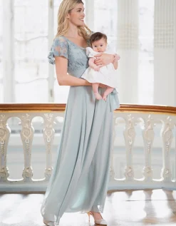 Shop Seraphine Bianca | Sage Green Lace & Silk Chiffon Maxi Maternity & Nursing Occasion Dress