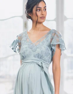 Shop Seraphine Bianca | Sage Green Lace & Silk Chiffon Maxi Maternity & Nursing Occasion Dress