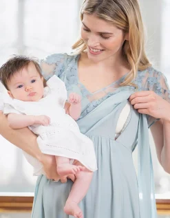 Shop Seraphine Bianca | Sage Green Lace & Silk Chiffon Maxi Maternity & Nursing Occasion Dress