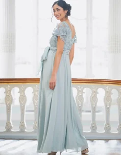 Shop Seraphine Bianca | Sage Green Lace & Silk Chiffon Maxi Maternity & Nursing Occasion Dress