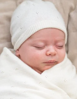 Outlet Seraphine Bobbina | Mini Cotton & Cashmere Ivory White Knitted Baby Hat