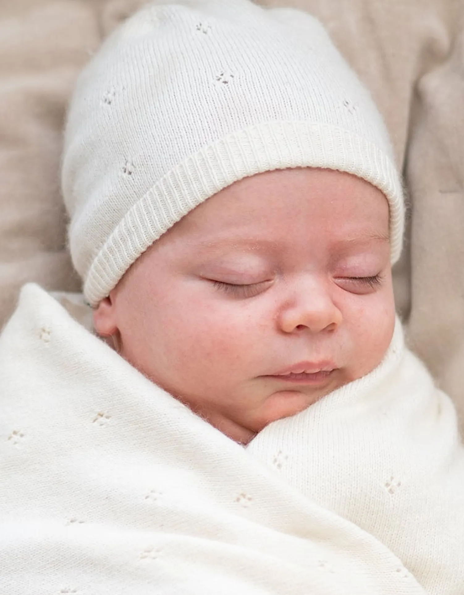 Outlet Seraphine Bobbina | Mini Cotton & Cashmere Ivory White Knitted Baby Hat