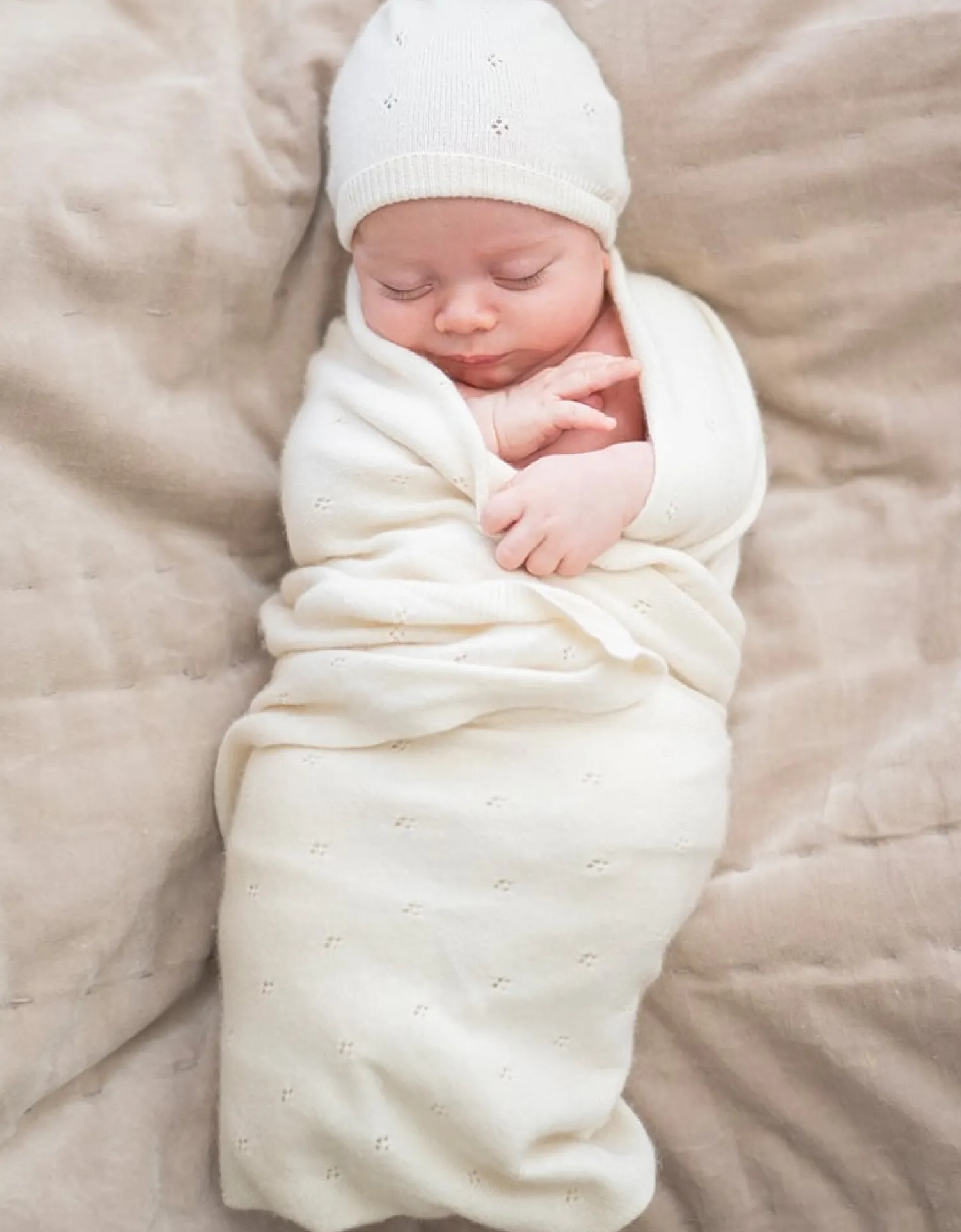 Outlet Seraphine Bobbina | Mini Cotton & Cashmere Ivory White Knitted Baby Hat