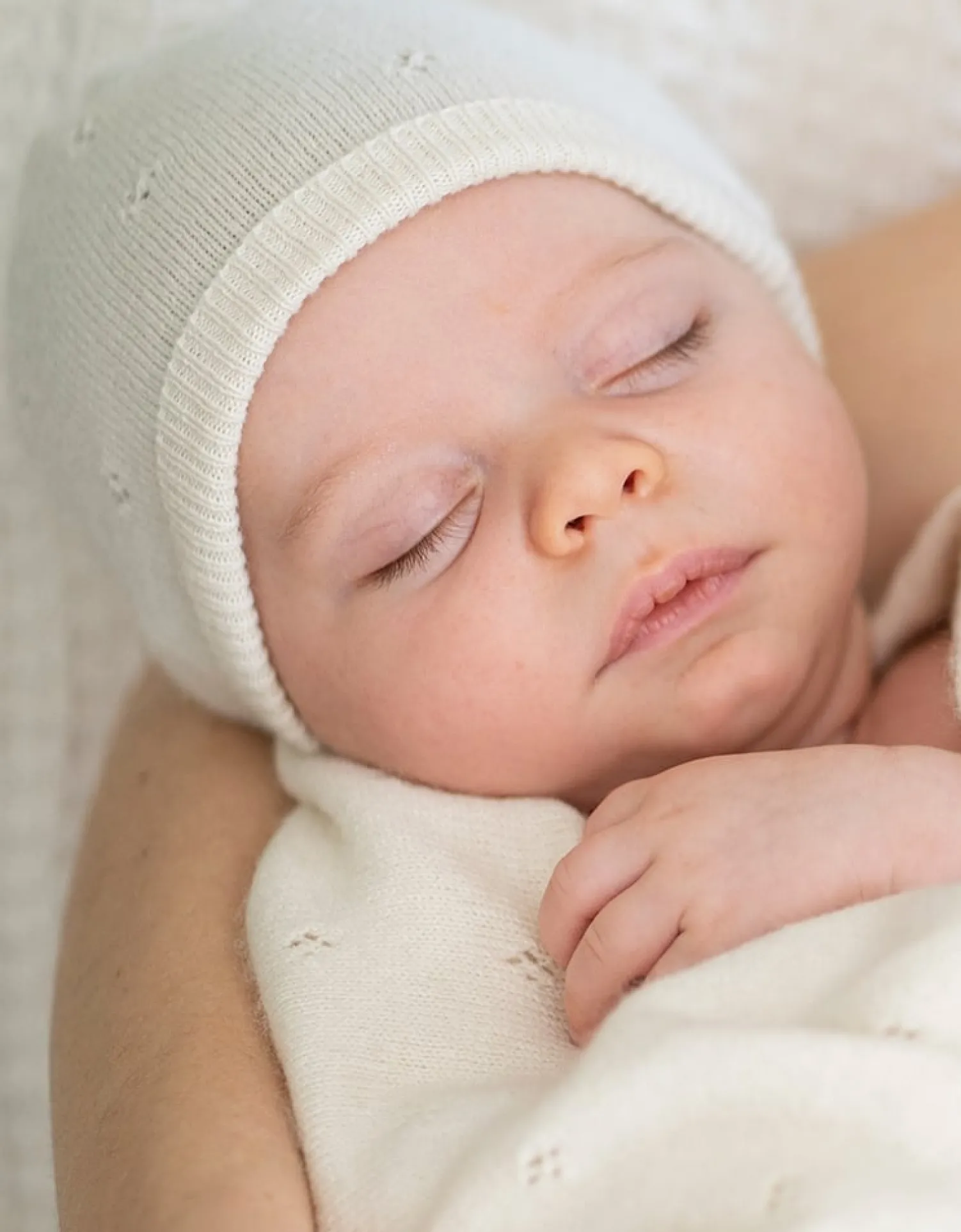 Outlet Seraphine Bobbina | Mini Cotton & Cashmere Ivory White Knitted Baby Hat