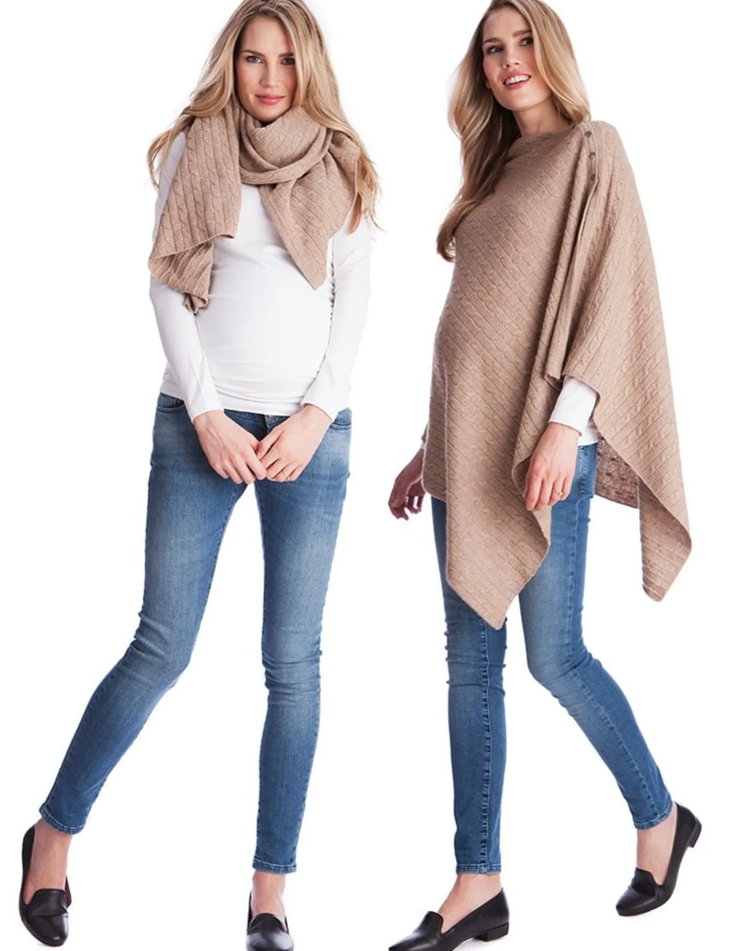 New Seraphine Caleb | Camel Cable Knit Nursing Cover Maternity Shawl