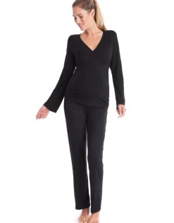 Fashion Seraphine Camille | Black Bamboo Lounge Maternity Pajamas