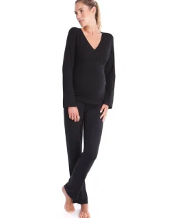 Fashion Seraphine Camille | Black Bamboo Lounge Maternity Pajamas