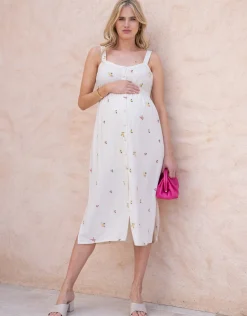 Flash Sale Seraphine Cannon | Embroidered Button-Down Midi Maternity-To-Nursing Dress
